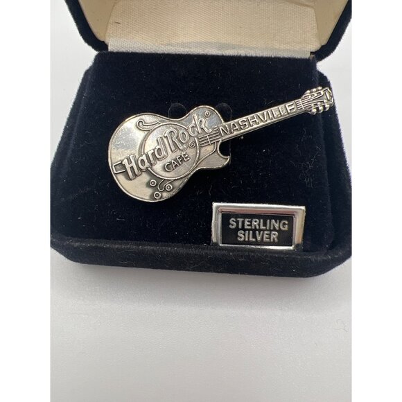 Hard Rock Cafe Sterling Silver Guitar Pin Brooch Nashville in Box - Picture 2 of 5